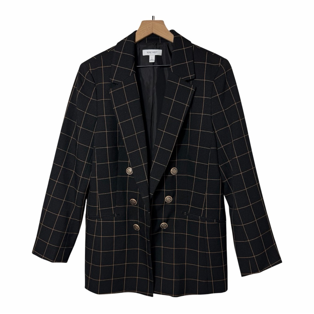 Nine West Black & Brown Blazer Size Large Button Front Career Jacket